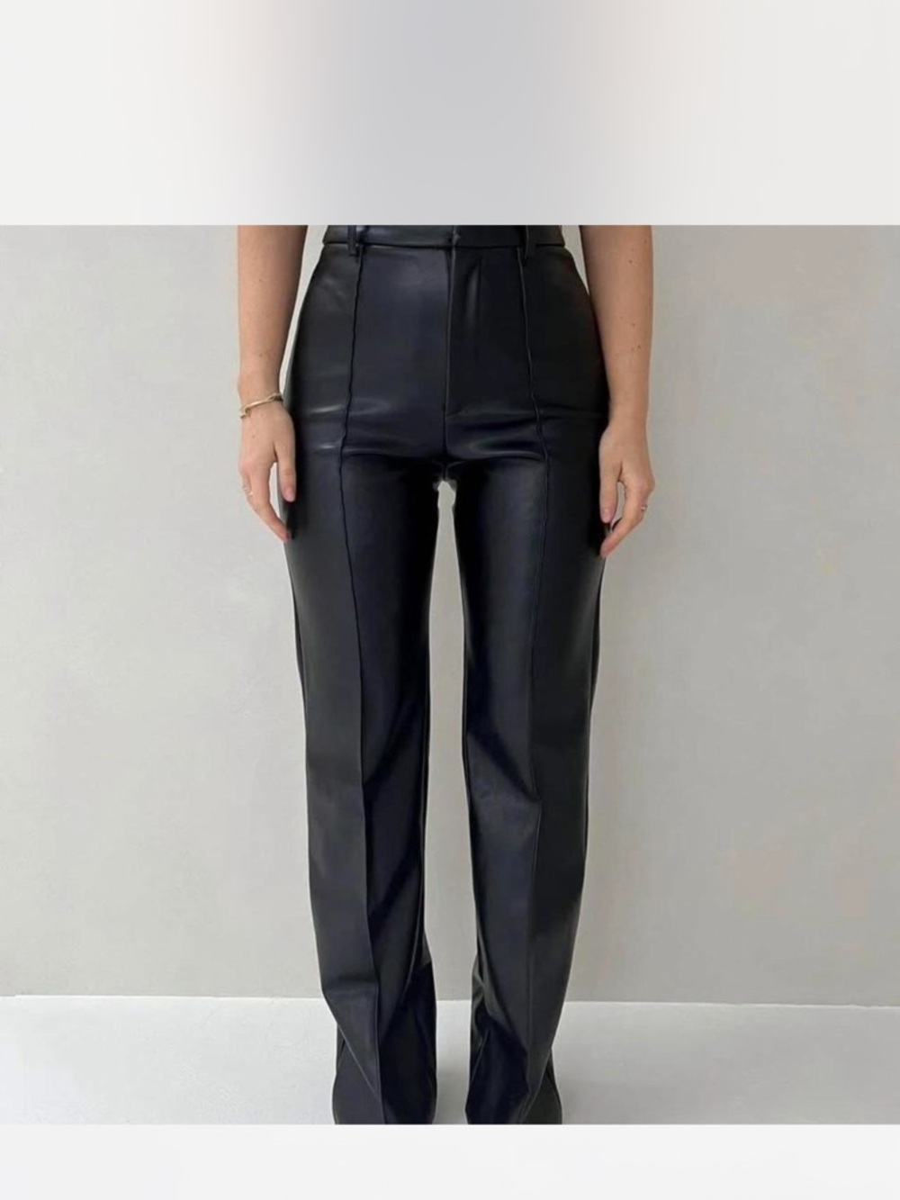 Tailored Black Faux Leather Straight-Leg Pants